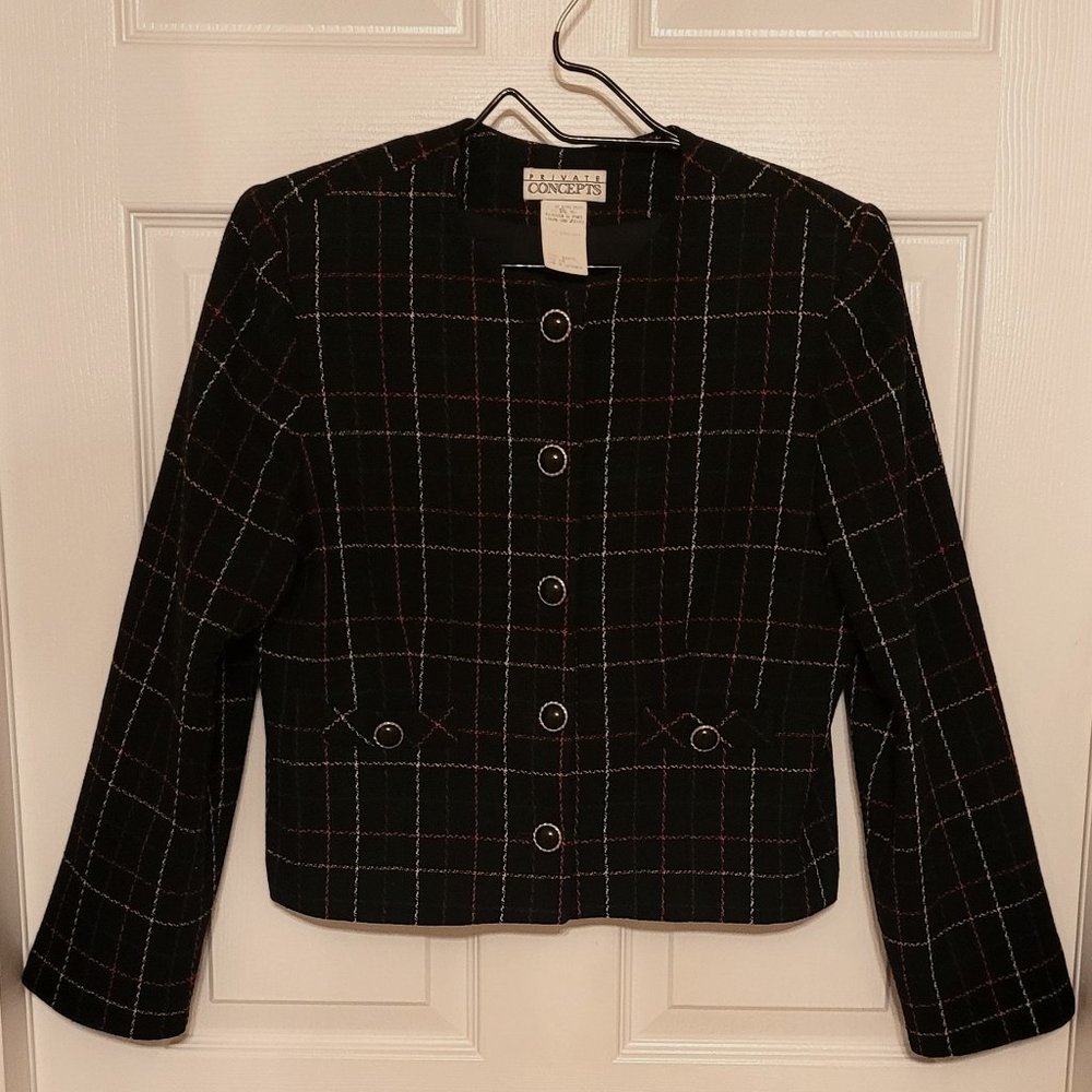 Private Concepts Vintage Plaid Crop Blazer Size 10